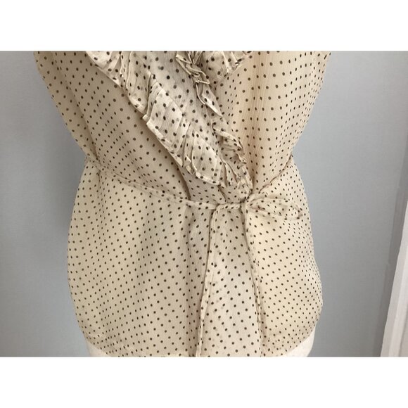 J. Crew 100% silk polka dot ruffle v-neck sleeveless wrap blouse size 0 cream - Picture 7 of 15